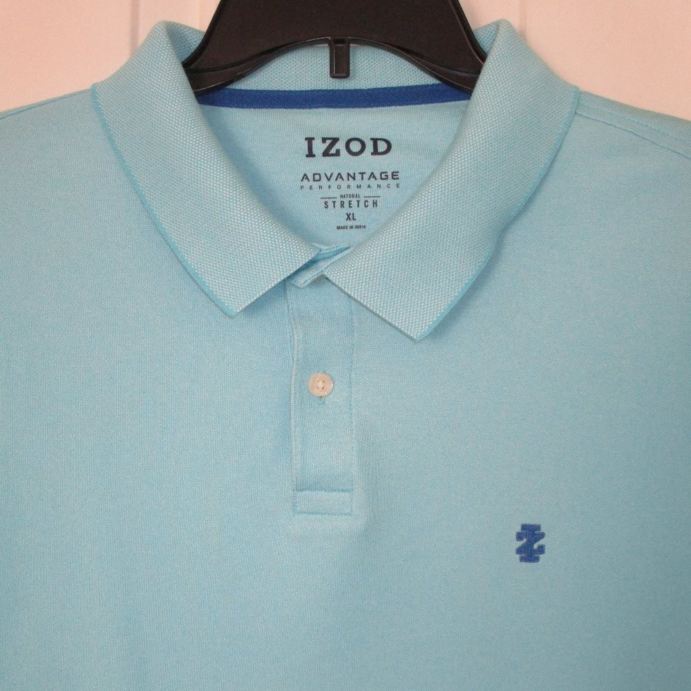 IZOD Advantage Mens S/S Blue Cotton Poly Stretch Golf Polo Shirt - Size Large*